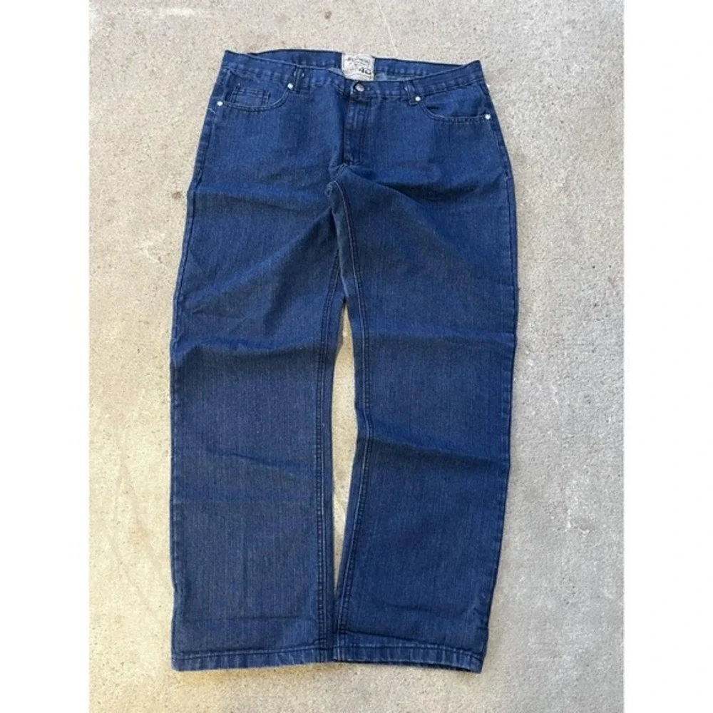 Chams Jeans Mens 40 Blue Denim Straight Leg 5 Pocket Zip Fly Dark Wash South JNC